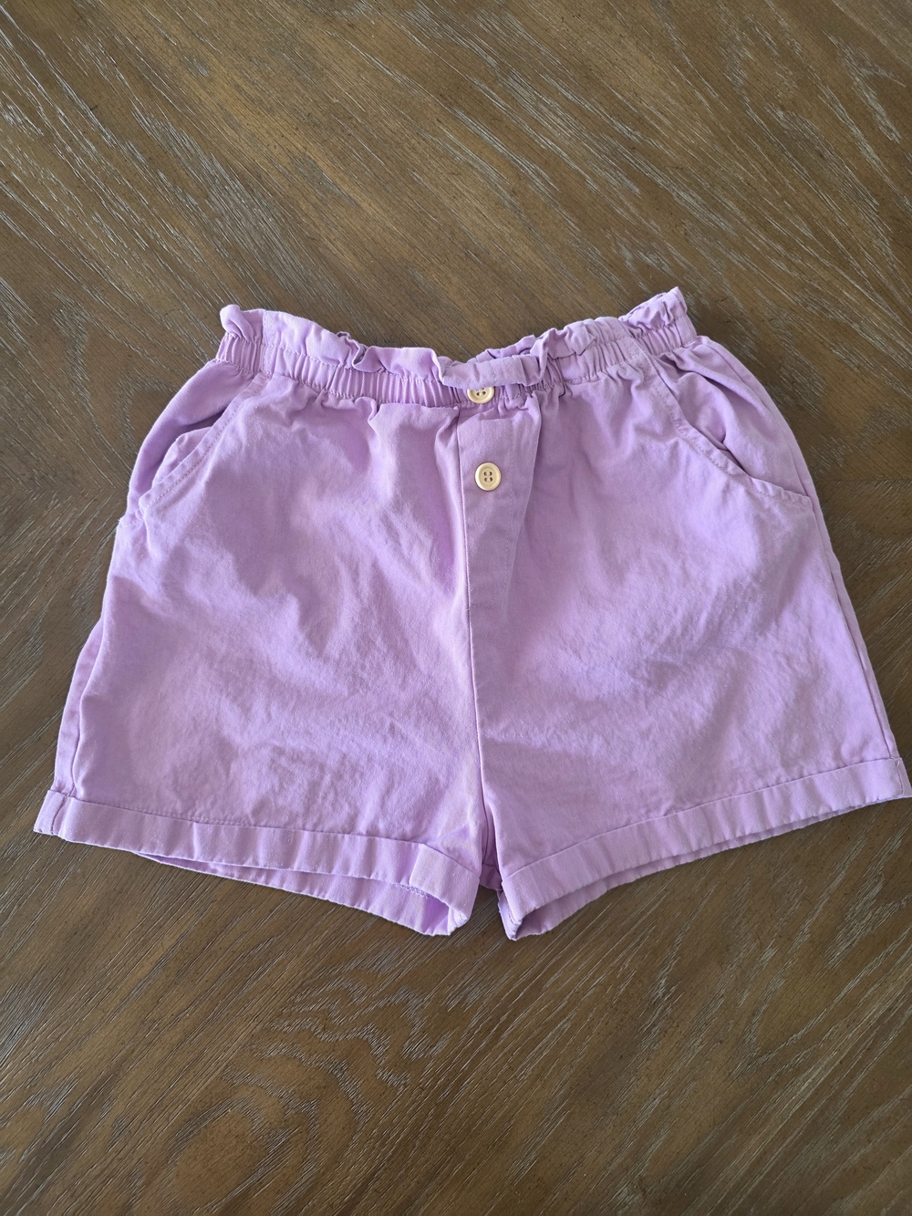 High-Waist Lavender Pull-On Cotton Shorts with Button Front